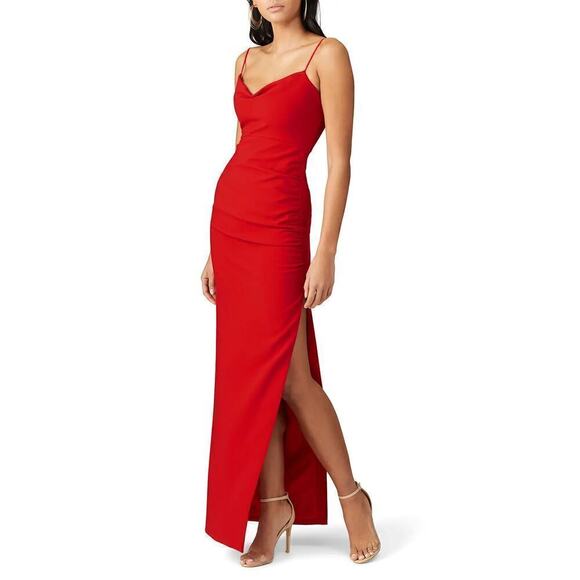 Likely Celinda Dress Sleeveless Cowl Neck Ruched Column Evening Maxi Gown Red 4 - Picture 1 of 16